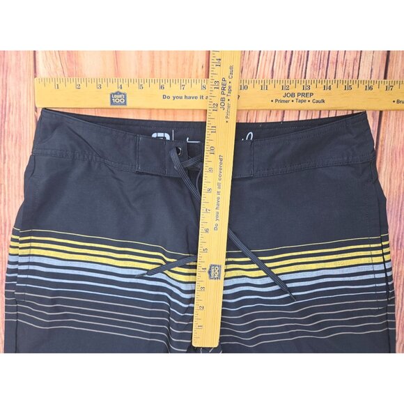 Travis Mathew Mens Board Shorts Size 32 Black/Yellow/Grey Striped Swimwear - Picture 7 of 8